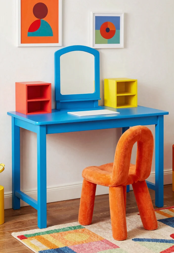 10 Vanity Desk Ideas Blending Beauty Storage and Style 4. Bright and Bold Colors 0