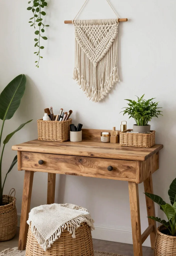 10 Vanity Desk Ideas Blending Beauty Storage and Style 5. Boho Chic Retreat 0