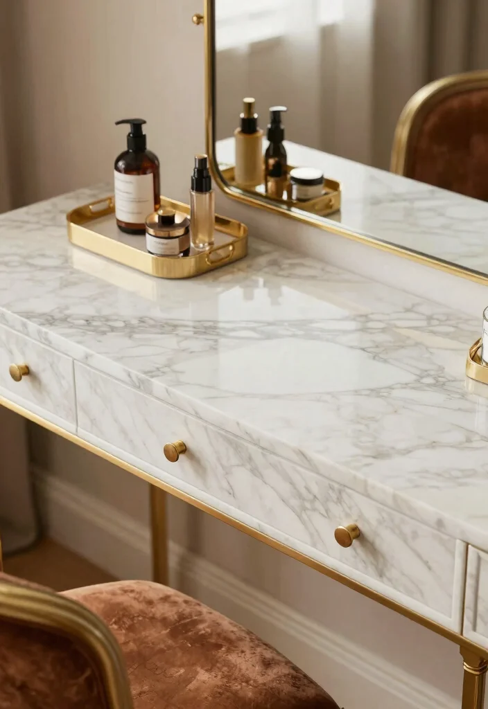 10 Vanity Desk Ideas Blending Beauty Storage and Style 8. Luxurious Marble Touch 0