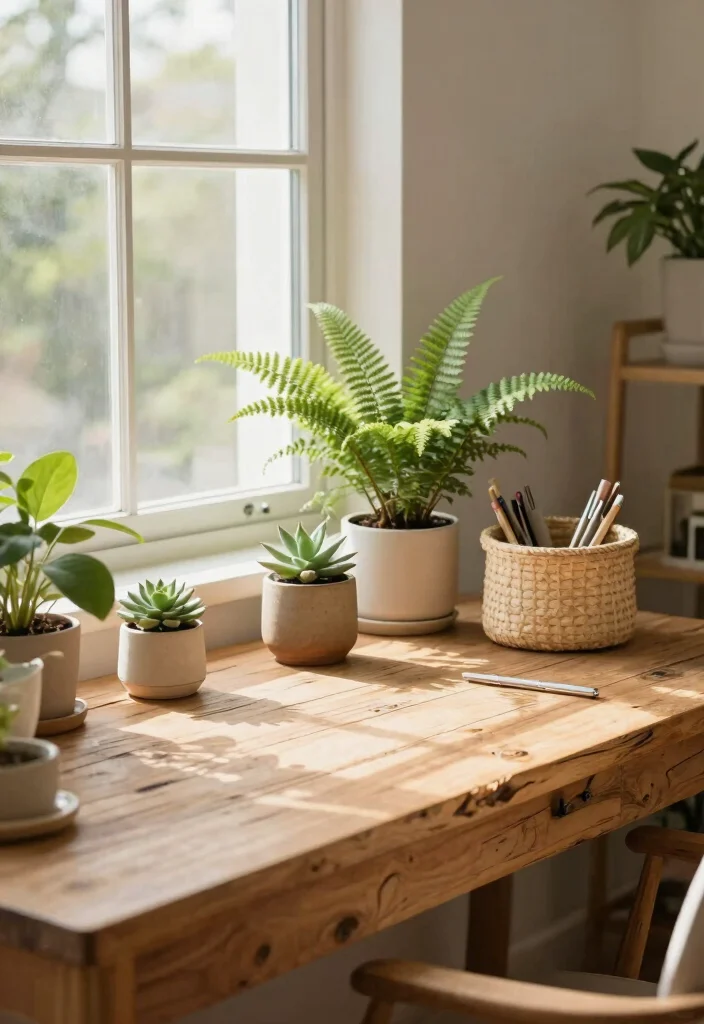 12 Aesthetic Desk Ideas with Calm Visual Balance 2. Natural Zen 0