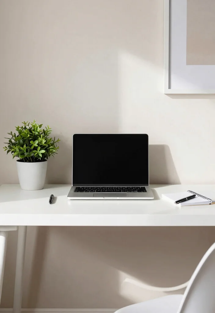 12 Aesthetic Desk Ideas with Calm Visual Balance 3. Minimalist Chic 0
