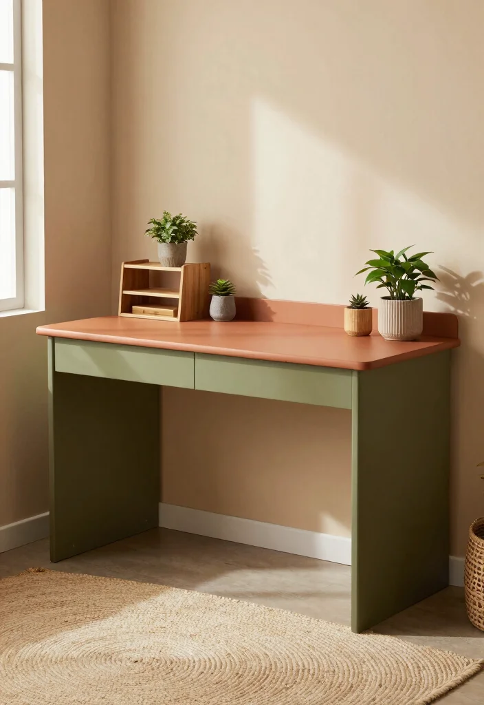 12 Aesthetic Desk Ideas with Calm Visual Balance 5. Earthy Tones 0