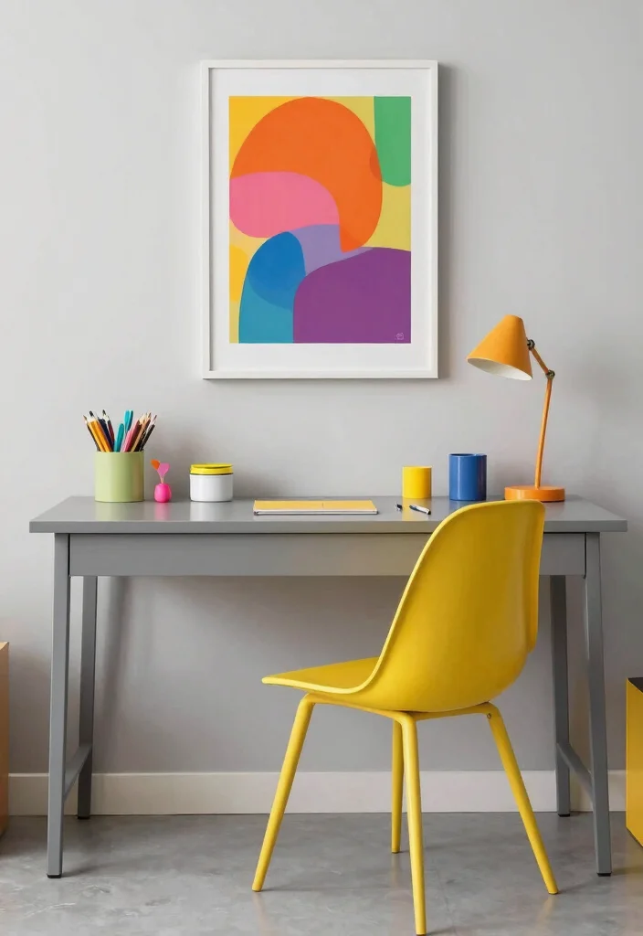 12 Aesthetic Desk Ideas with Calm Visual Balance 9. Color Pop Accents 0