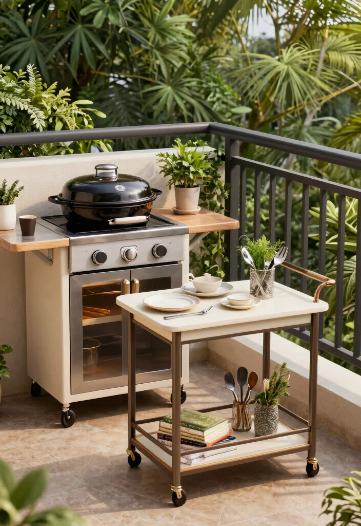 12 Balcony Decor Ideas with Textiles Plants and Soft Lighting 5. Create a Mini Outdoor Kitchen 0