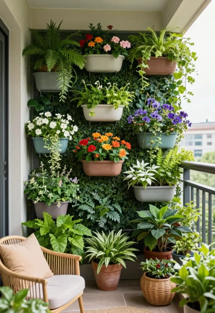 12 Balcony Decor Ideas with Textiles Plants and Soft Lighting 9. Vertical Garden Magic 0