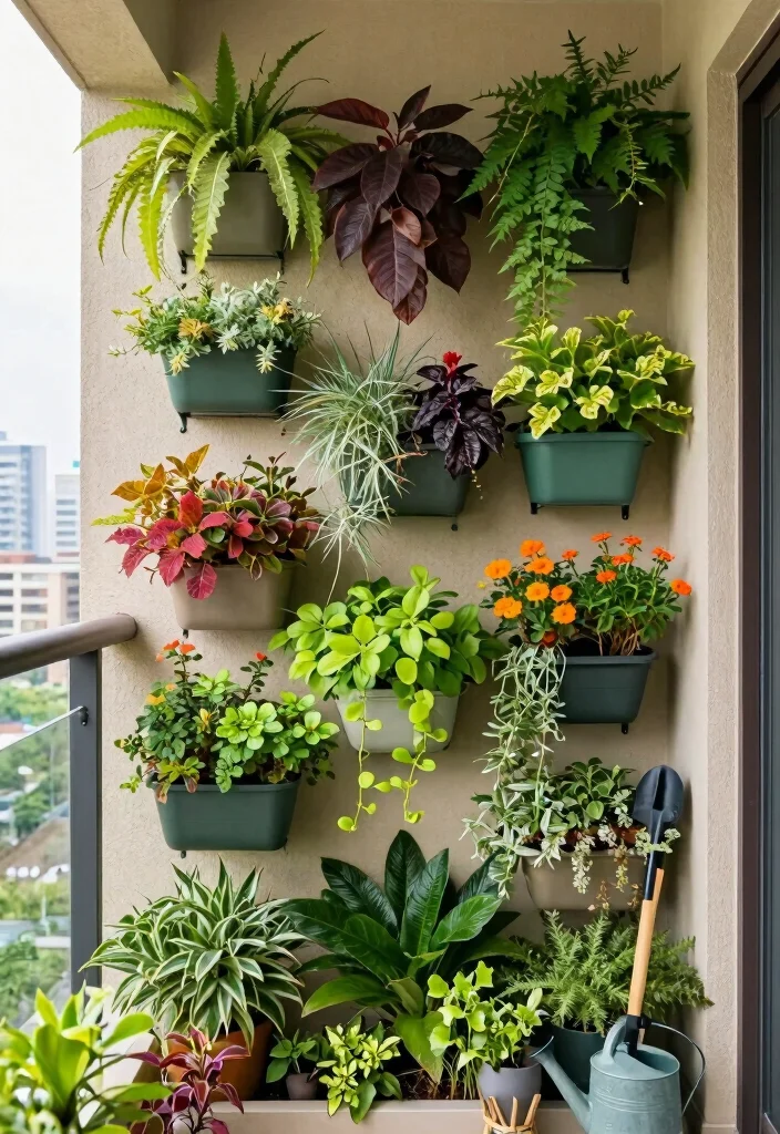 12 Balcony Design Ideas with Plants Lights and Relaxing Vibes 1. Vertical Garden Oasis 0