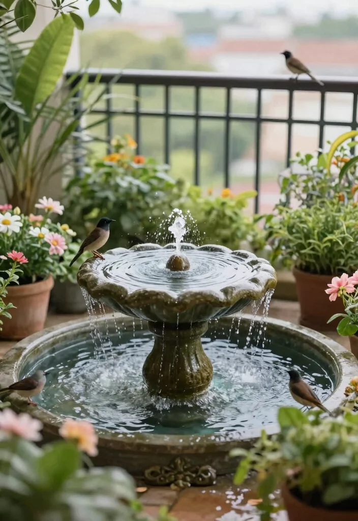 12 Balcony Design Ideas with Plants Lights and Relaxing Vibes 11. Water Features 0