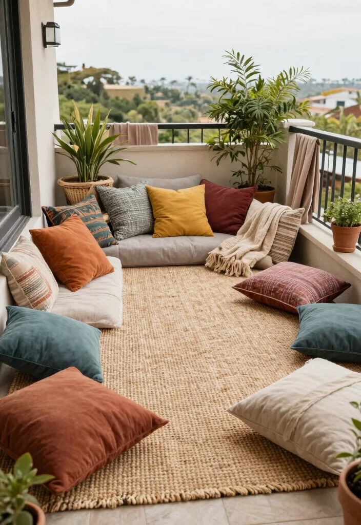 12 Balcony Design Ideas with Plants Lights and Relaxing Vibes 4. Layered Textures 0