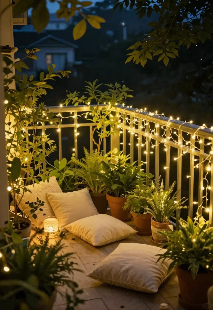 12 Balcony Lighting Ideas for Soft Nights and Golden Hour Vibes 1. Twinkling Fairy Lights 0