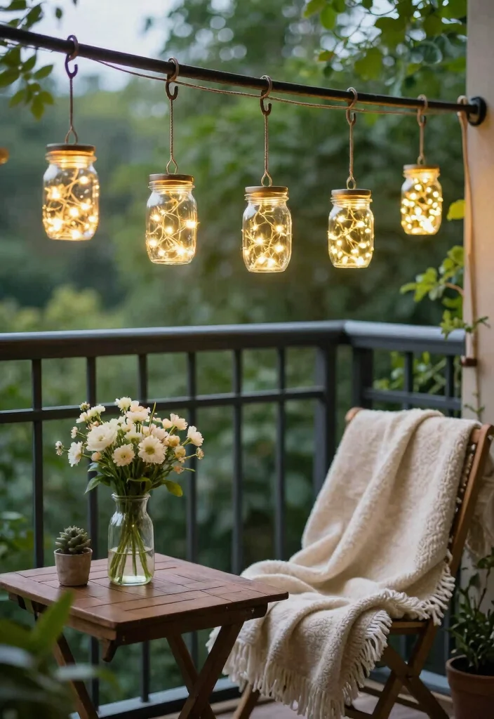 12 Balcony Lighting Ideas for Soft Nights and Golden Hour Vibes 6. DIY Mason Jar Lights 0
