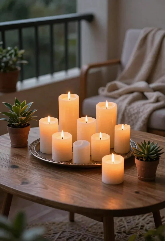 12 Balcony Lighting Ideas for Soft Nights and Golden Hour Vibes 9. Tabletop Candles 0