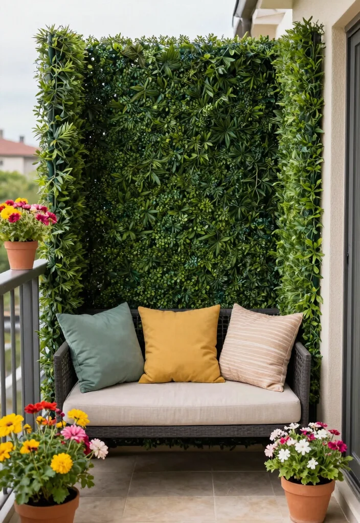 12 Balcony Privacy Ideas to Create a Calm Hidden Retreat 10. Faux Hedge Privacy Screens 0