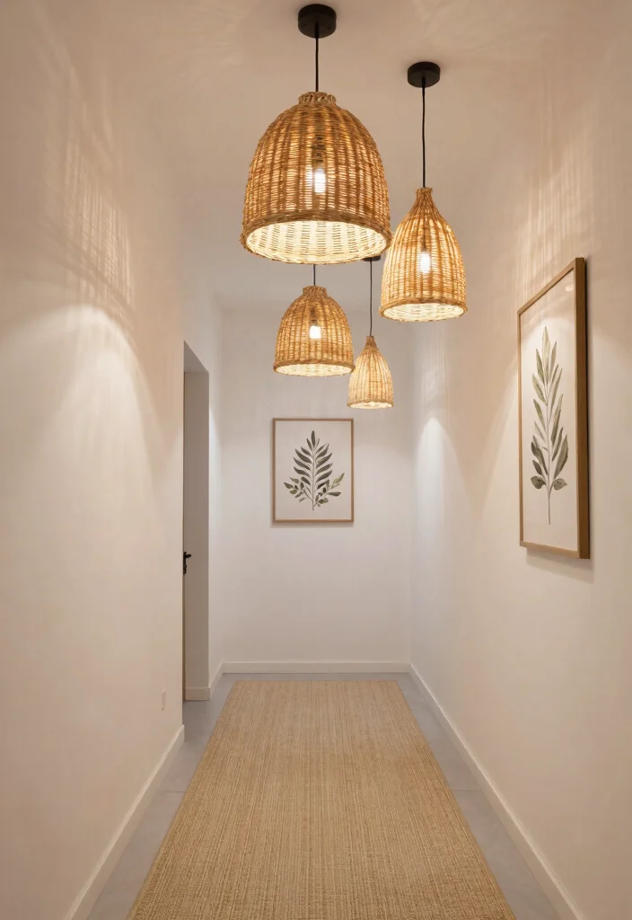 12 Ceiling Hallway Lighting Ideas That Brighten the Path 3. Natural Fiber Pendant Lights 0