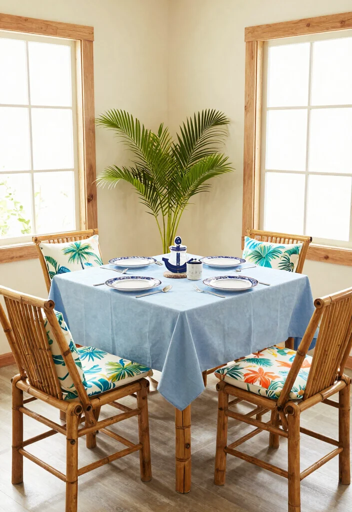 12 Coastal Dining Room Ideas with Breezy Relaxed Feel 1. Beachy Bamboo Bliss 0
