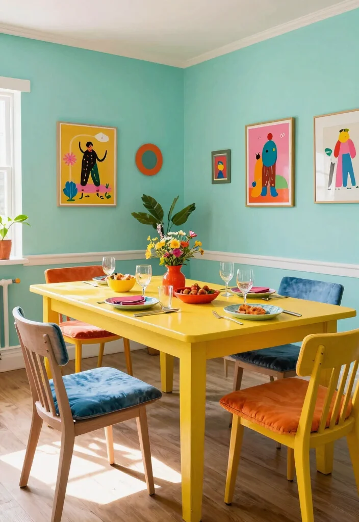 12 Coastal Dining Room Ideas with Breezy Relaxed Feel 10. Colorful Coastal Accents 0