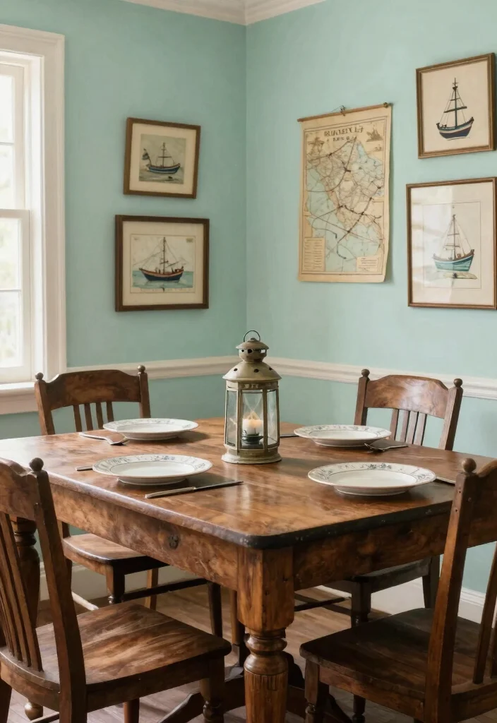 12 Coastal Dining Room Ideas with Breezy Relaxed Feel 8. Vintage Coastal Charm 0