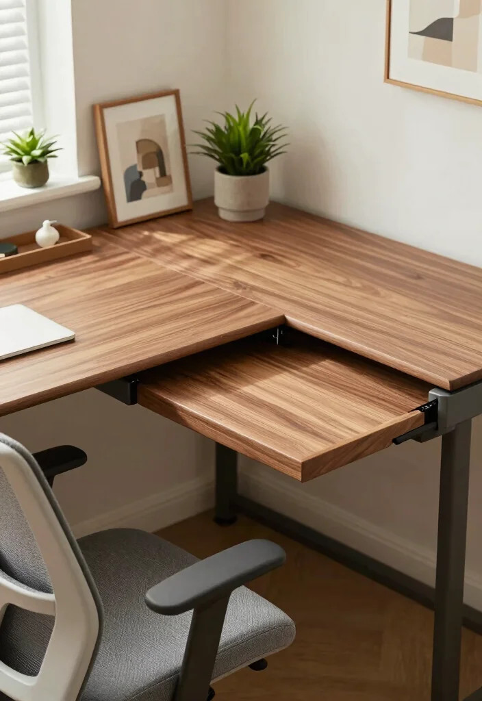 12 Corner Desk Ideas That Save Space and Feel Intentional 10. Corner Desk with Slide Out Keyboard Tray 0