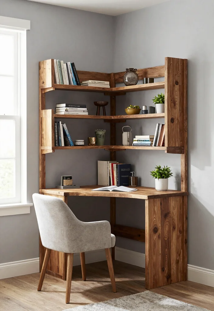 12 Corner Desk Ideas That Save Space and Feel Intentional 3. Corner Desk with Bookshelves 0