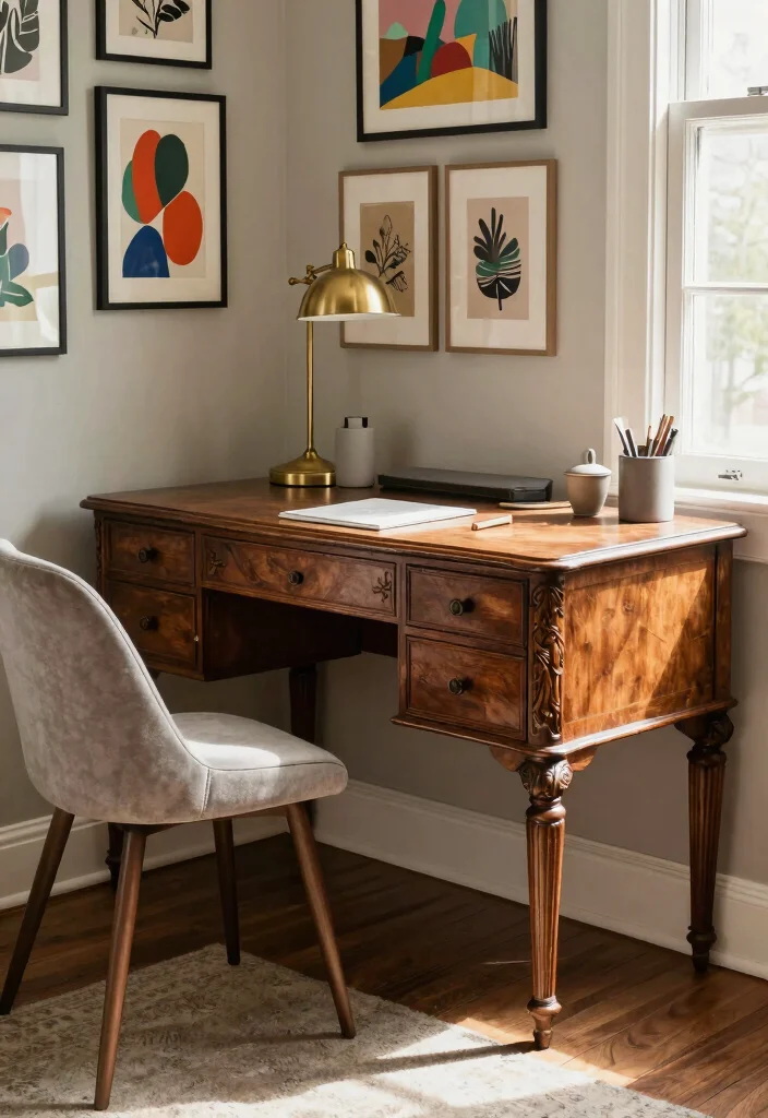 12 Corner Desk Ideas That Save Space and Feel Intentional 5. Vintage Writing Desk with Modern Touches 0