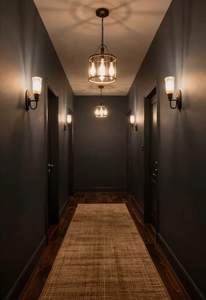 12 Dark Hallway Ideas That Still Feel Warm and Cozy 8. Opt for Warm Lighting Fixtures 0