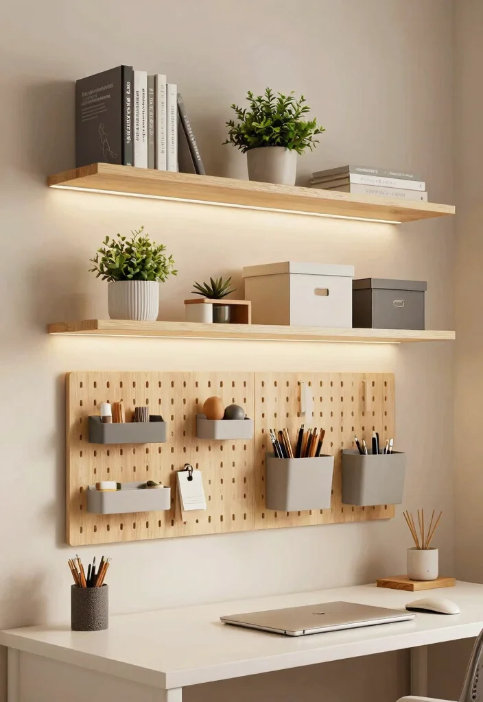 12 Desk Ideas for Calm Productive Workspaces at Home 12. Smart Organization with Vertical Space 0
