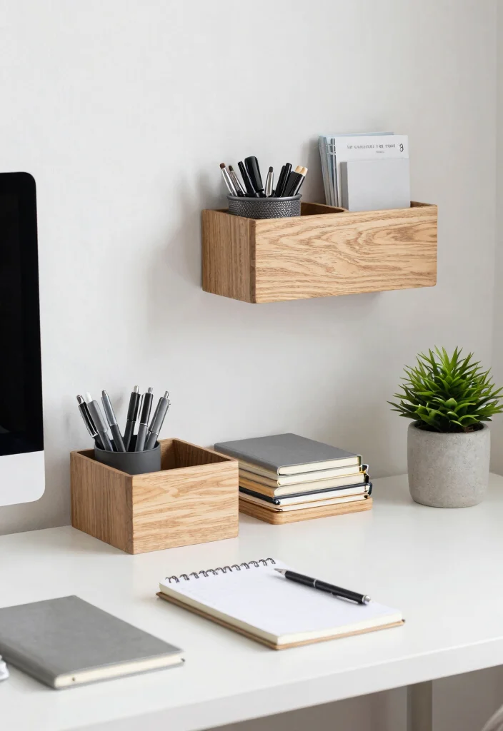 12 Desk Ideas for Calm Productive Workspaces at Home 4. Organized Minimalism 0