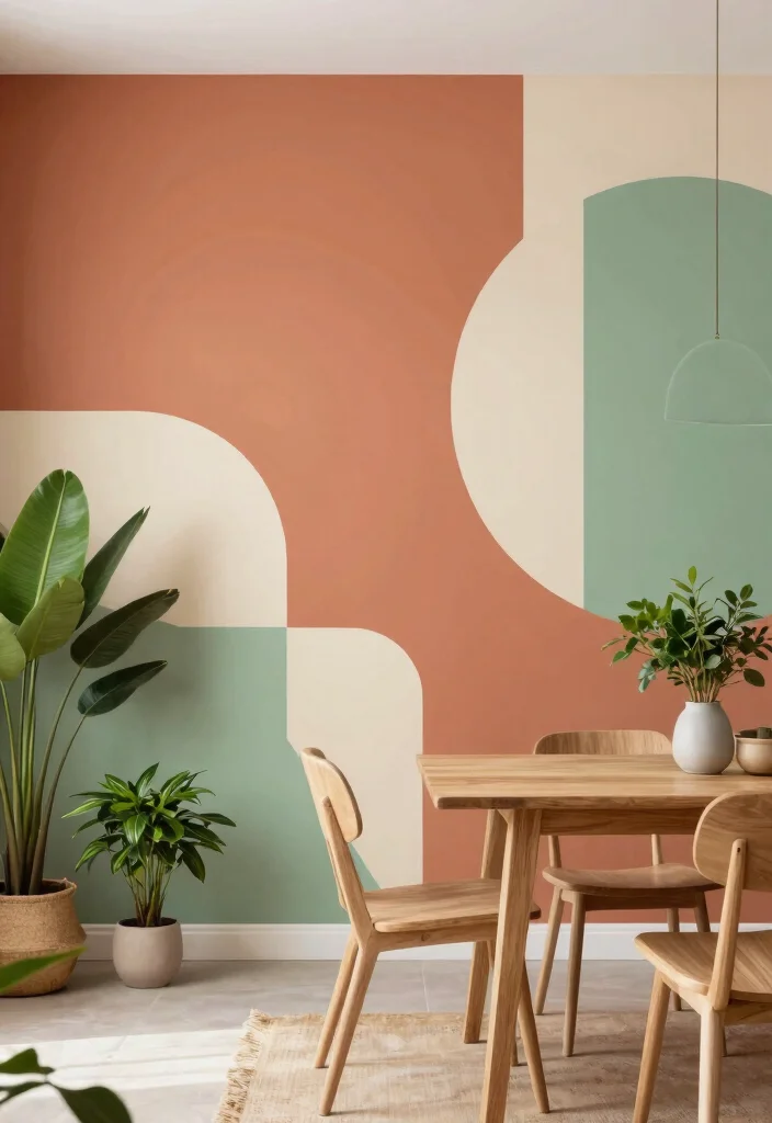 12 Dining Room Accent Wall Ideas for Soft Visual Focus 5. Color Block Technique 0