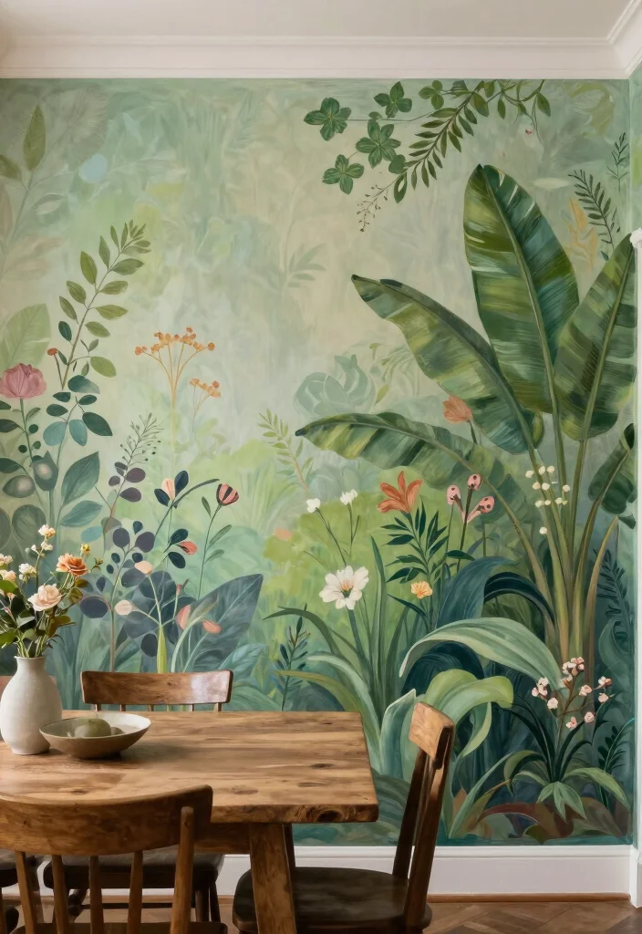 12 Dining Room Accent Wall Ideas for Soft Visual Focus 7. Painted Murals 0