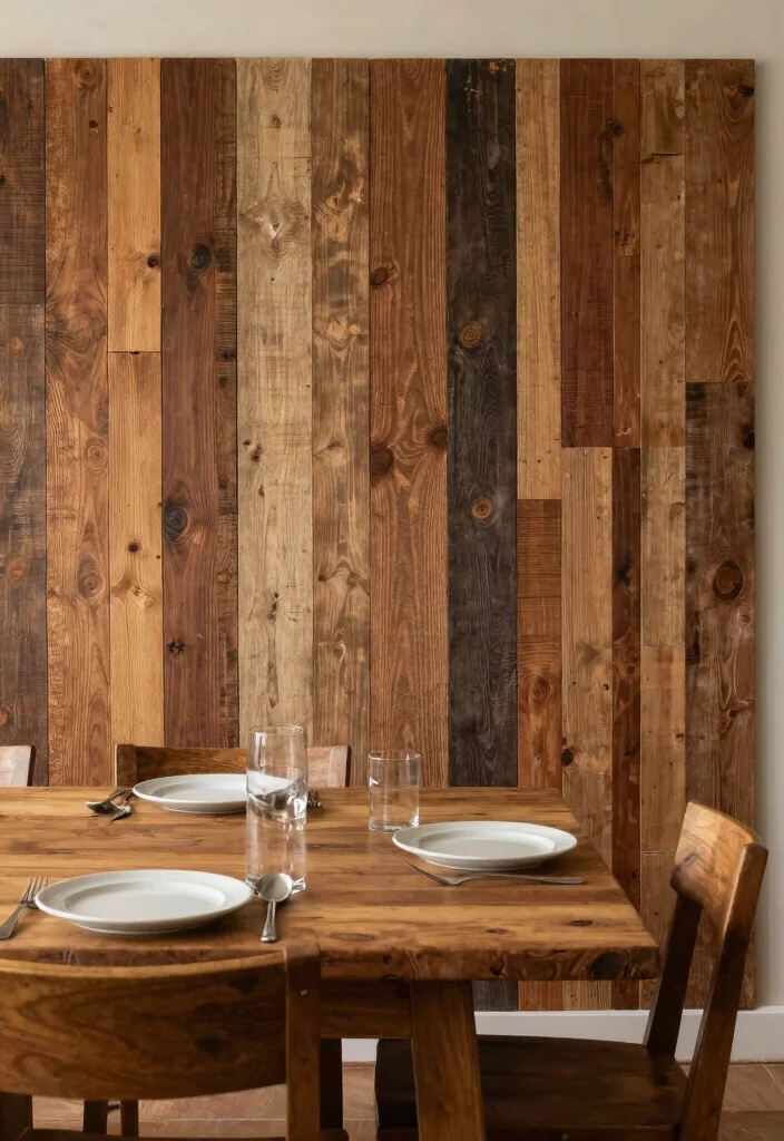 12 Dining Room Accent Wall Ideas for Soft Visual Focus 8. Reclaimed Wood Paneling 0