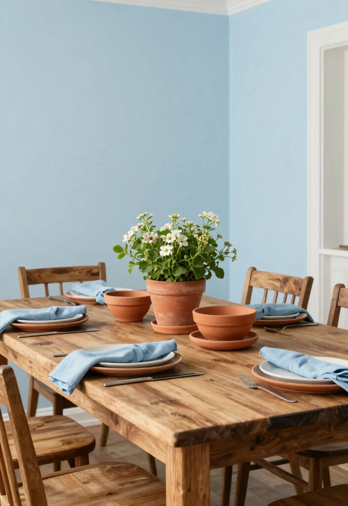 12 Dining Room Color Scheme Ideas That Feel Balanced 1. Warm Terracotta Meets Soft Blue 0