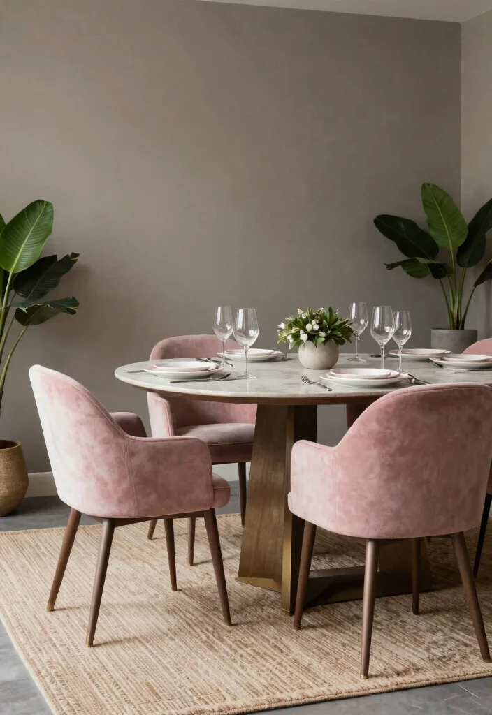 12 Dining Room Color Scheme Ideas That Feel Balanced 10. Soft Pink and Earthy Grays 0