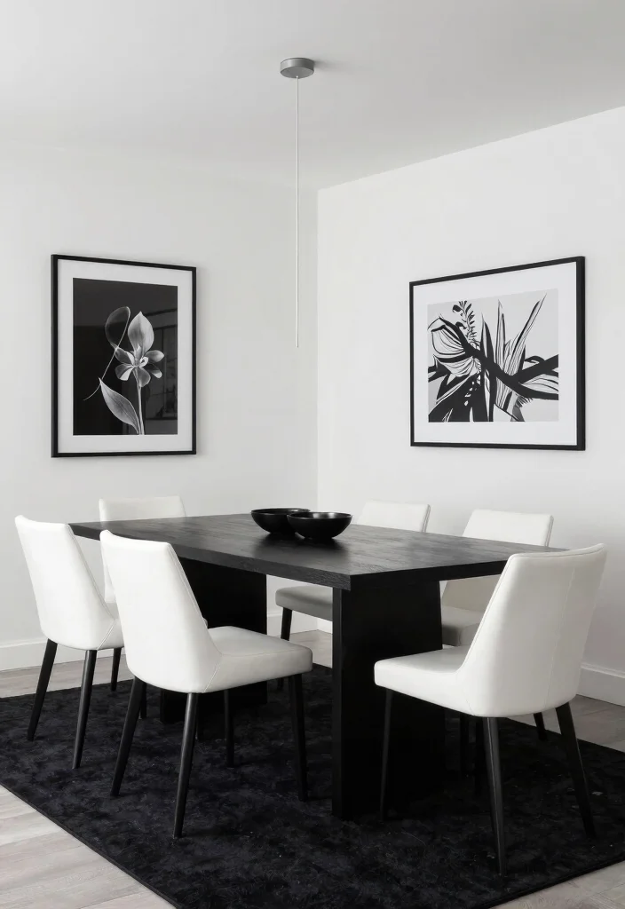 12 Dining Room Color Scheme Ideas That Feel Balanced 11. Minimalist Black and White 0
