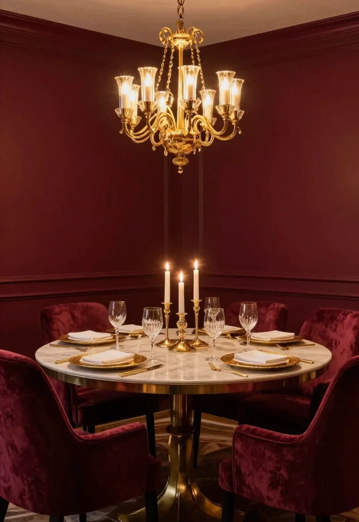 12 Dining Room Color Scheme Ideas That Feel Balanced 12. Rich Burgundy and Golden Accents 0