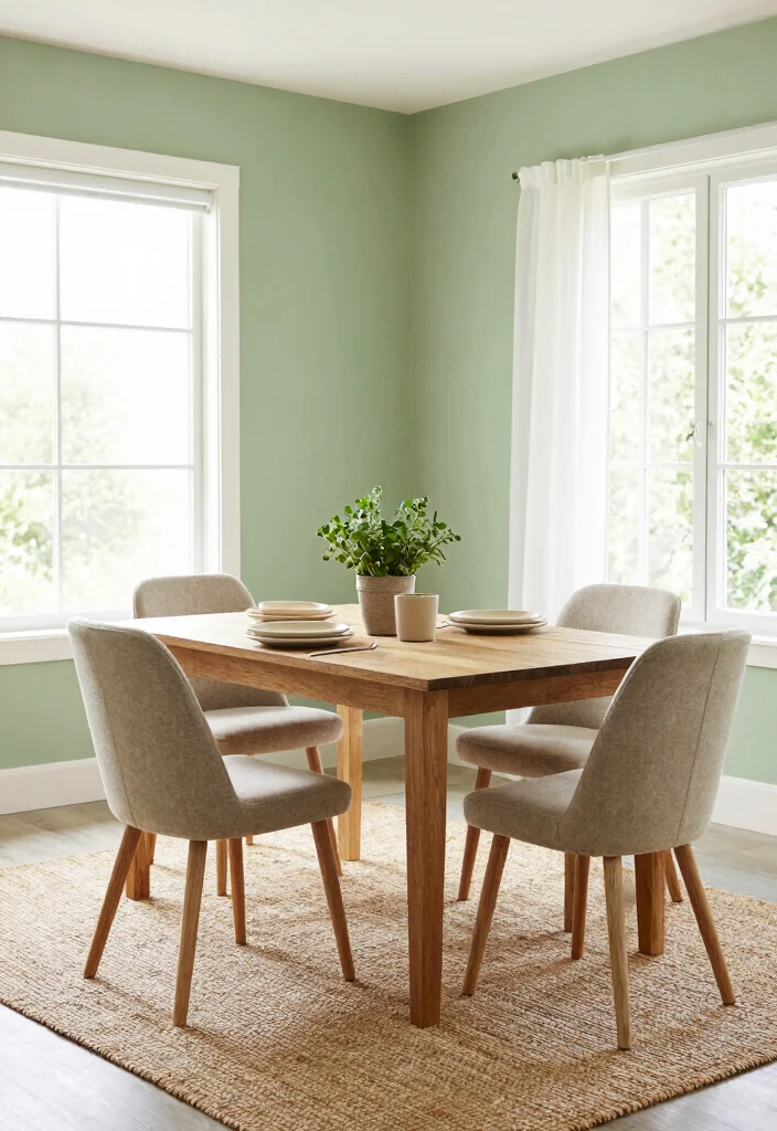 12 Dining Room Color Scheme Ideas That Feel Balanced 2. Soft Greens and Natural Beige 0