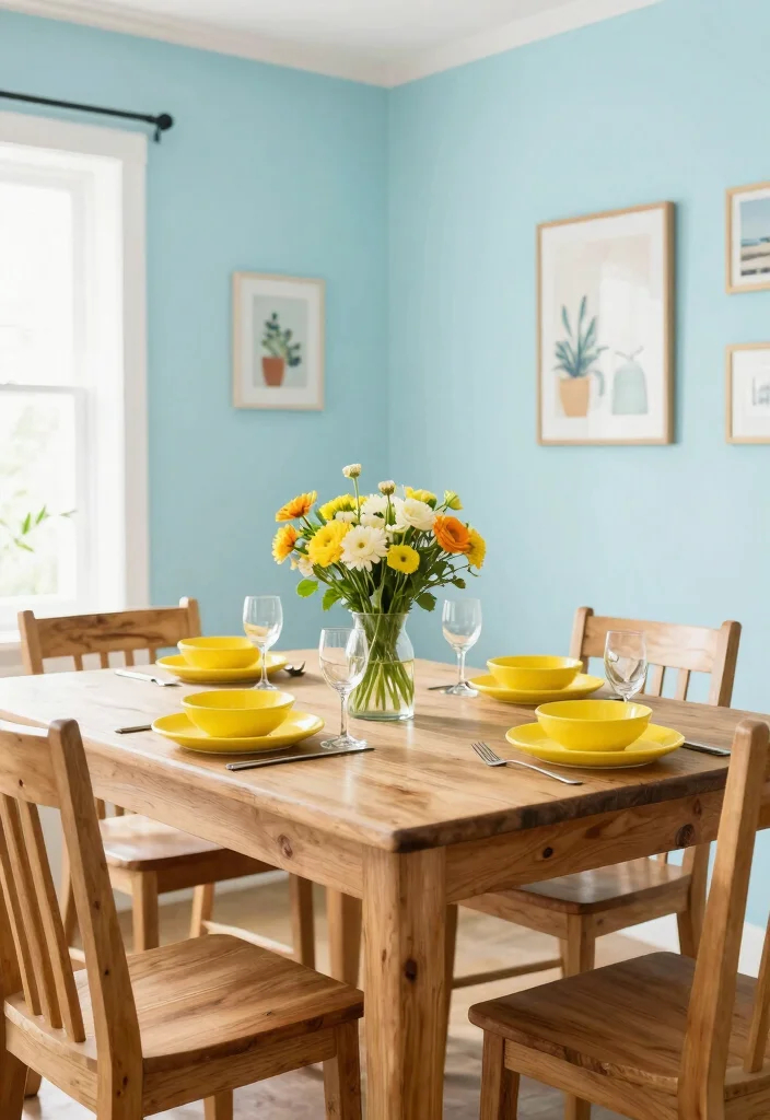12 Dining Room Color Scheme Ideas That Feel Balanced 6. Cool Blues and Gentle Yellows 0