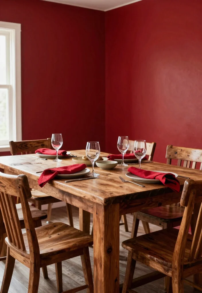 12 Dining Room Color Scheme Ideas That Feel Balanced 7. Bold Reds with Earthy Neutrals 0