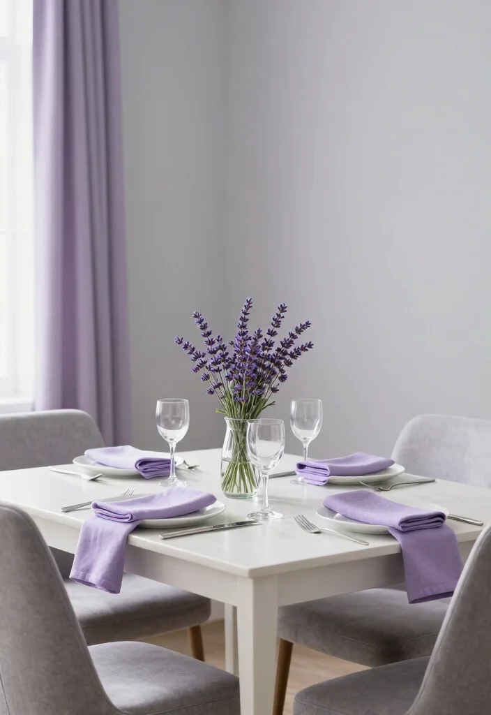 12 Dining Room Color Scheme Ideas That Feel Balanced 8. Soft Lavender and Light Gray 0