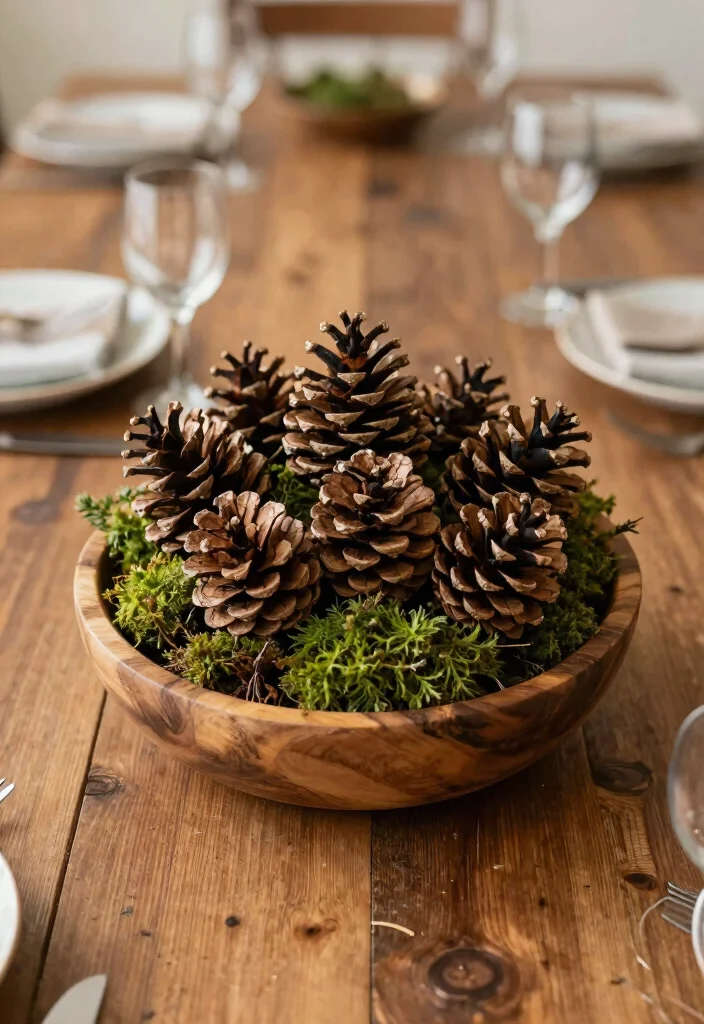 12 Dining Table Centerpiece Ideas for Everyday Beauty 6. Pinecone and Moss Arrangement 0