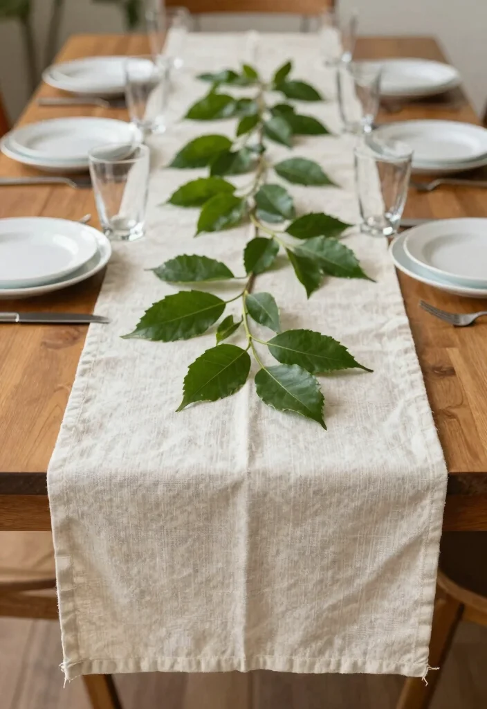 12 Dining Table Centerpiece Ideas for Everyday Beauty 7. Eco Friendly Table Runner with Leaves 0