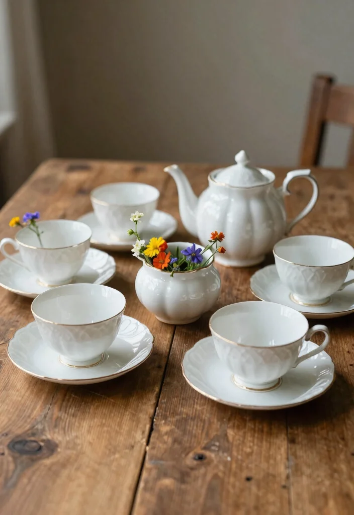 12 Dining Table Centerpiece Ideas for Everyday Beauty 8. Vintage Tea Set Centerpiece 0