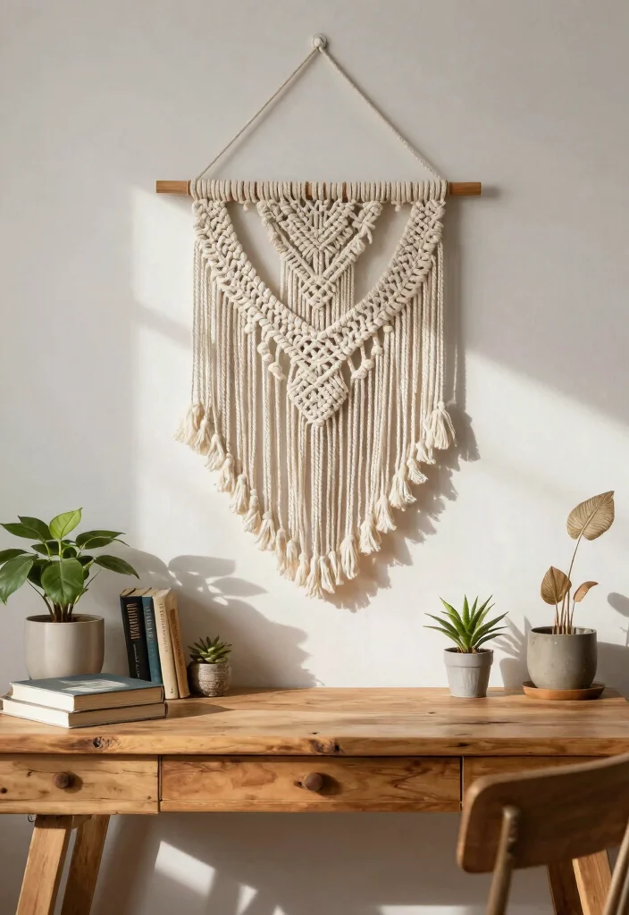 12 Dorm Desk Ideas That Feel Cozy and Personal 1. Macram Wall Hanging Delight 0