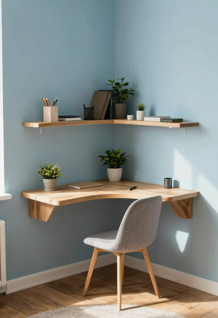 12 Floating Desk Ideas for Small Calm Spaces 2. Corner Floating Desk for Optimal Space Utilization 0