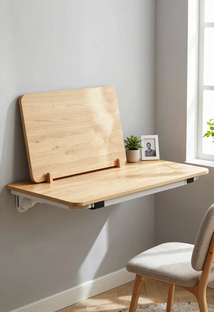 12 Floating Desk Ideas for Small Calm Spaces 3. Multi functional Floating Desk with Foldable Features 0