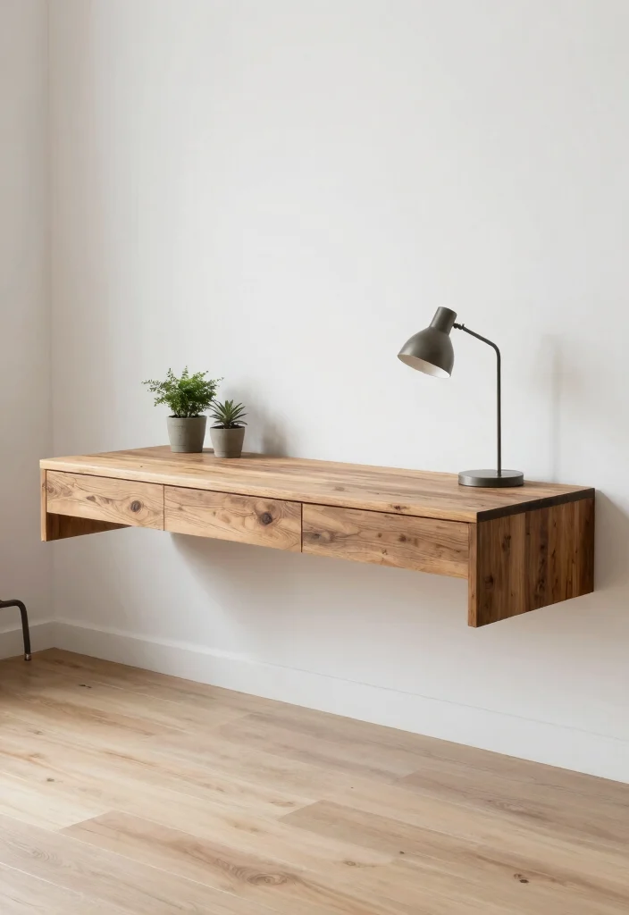 12 Floating Desk Ideas for Small Calm Spaces 5. Minimalist Desk with Natural Elements 0
