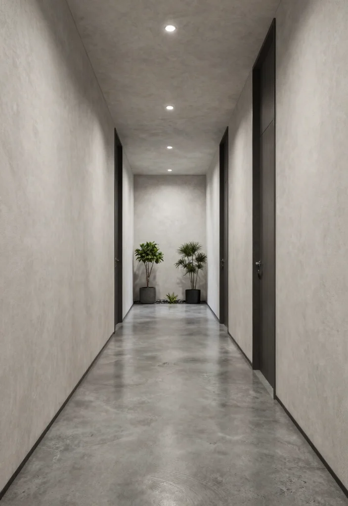 12 Hallway Flooring Ideas That Feel Durable and Stylish 6. Sleek Polished Concrete 0