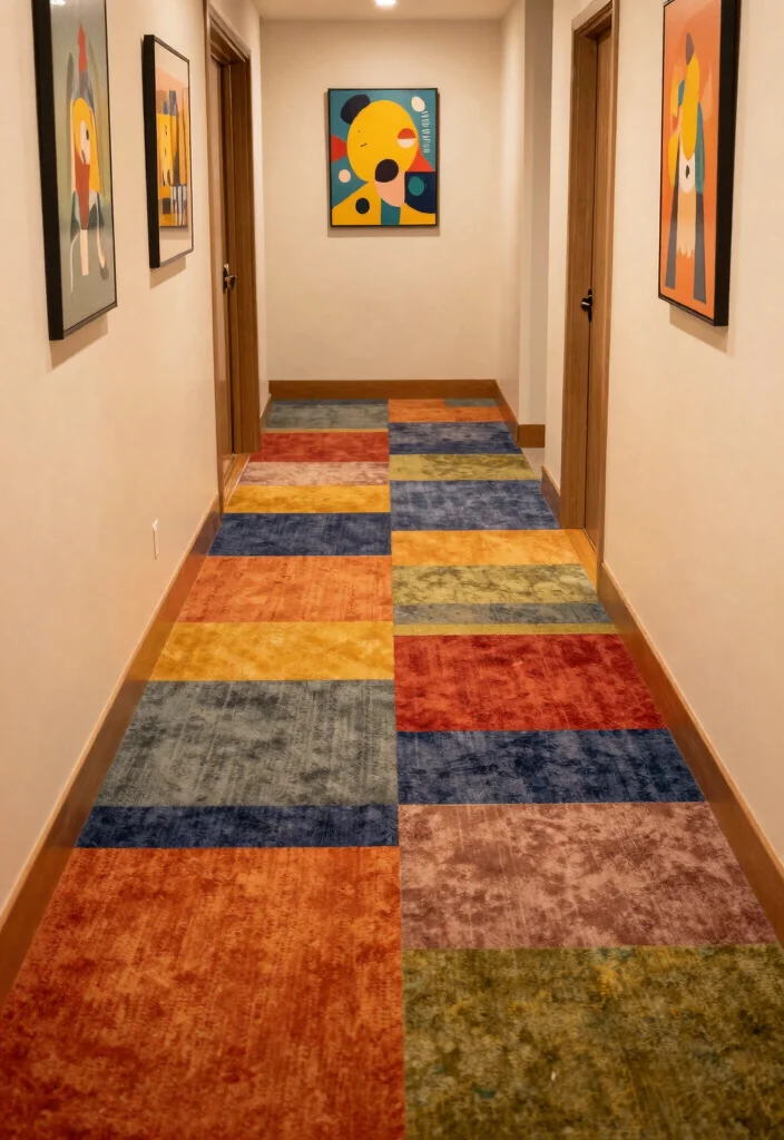 12 Hallway Flooring Ideas That Feel Durable and Stylish 7. Warm and Inviting Carpet Tiles 0