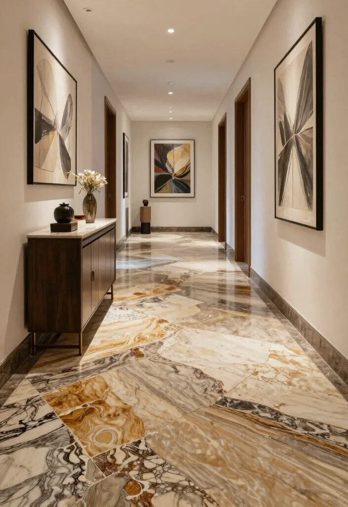 12 Hallway Flooring Ideas That Feel Durable and Stylish 8. Natural Stone Elegance 0