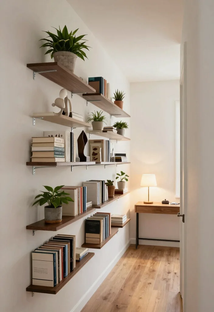 12 Hallway Ideas That Make Narrow Spaces Feel Thoughtful 2. Utilize Vertical Space with Shelves 0
