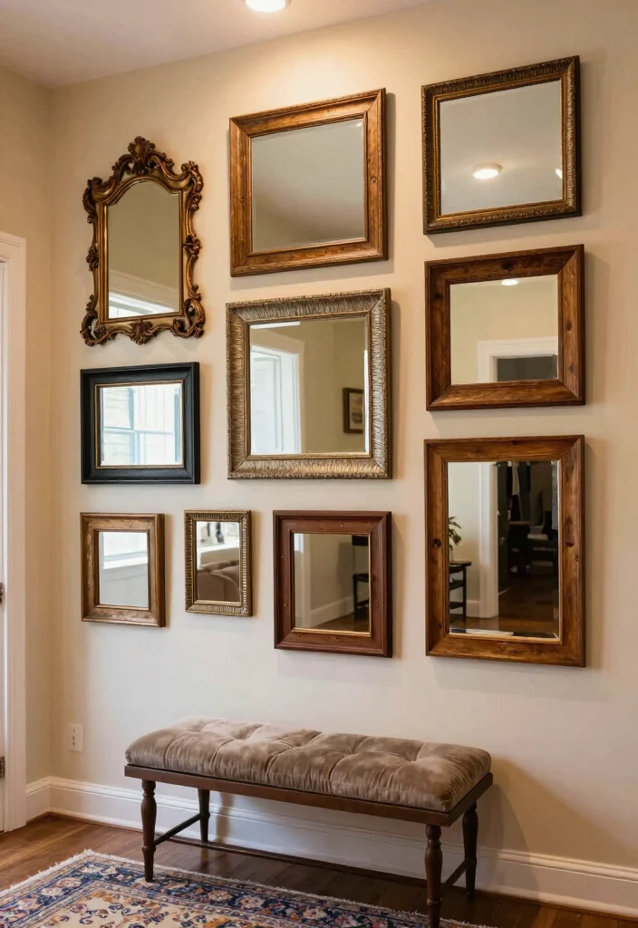 12 Hallway Mirror Ideas to Add Light and Depth 2. Gallery Wall of Mirrors 0