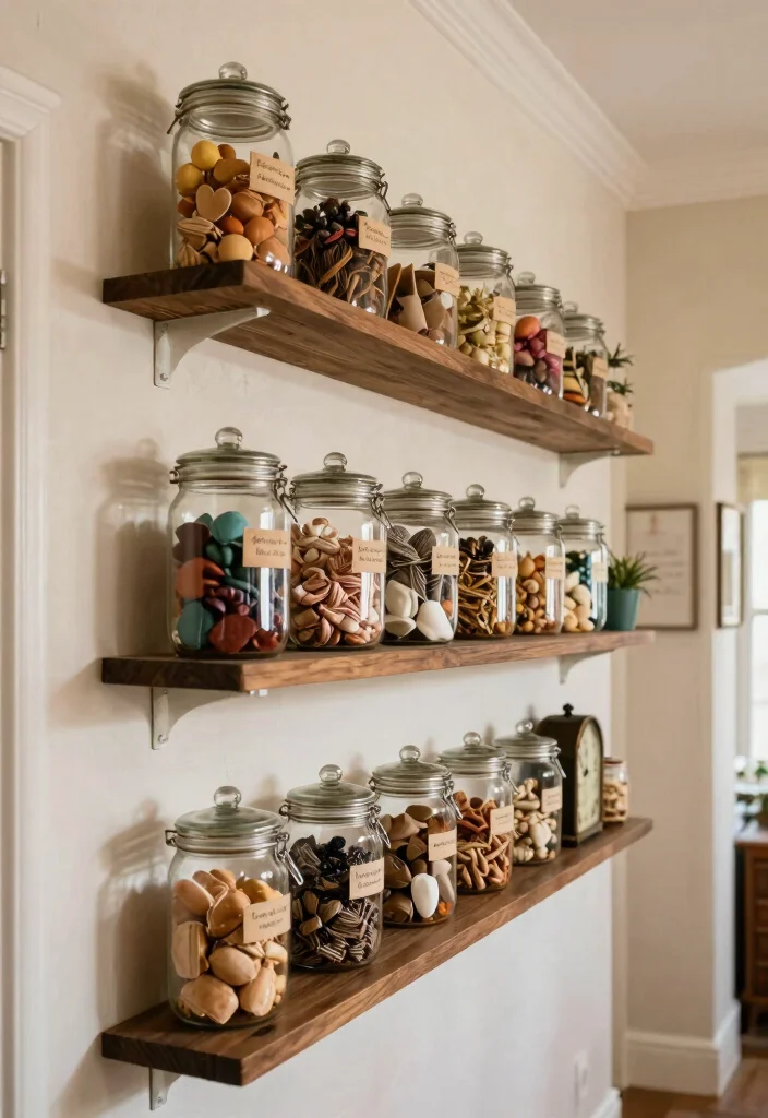 12 Hallway Photo Wall Ideas for Memories and Personality 4. Memory Jars with Captions 0